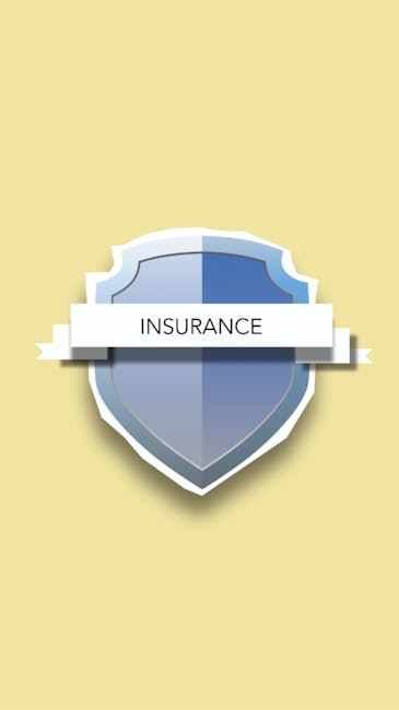 A graphic illustration of a shield with a white banner across the middle displaying the word 'INSURANCE' in bold black letters. The shield has a gradient blue coloration with a darker border, set agai